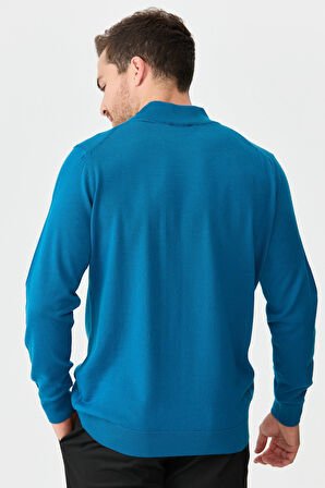 Erkek Basic Yarım Balıkçı İnce Triko Kazak A.Petrol