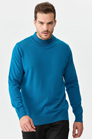 Erkek Basic Yarım Balıkçı İnce Triko Kazak A.Petrol