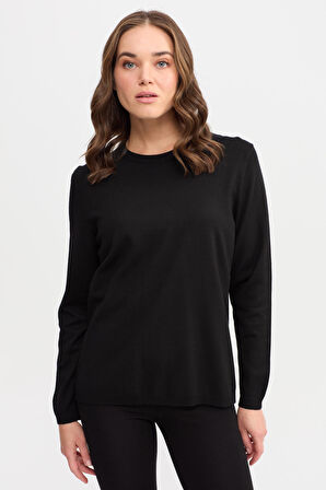 Kadın Basic Sıfır Yaka Kazak Siyah