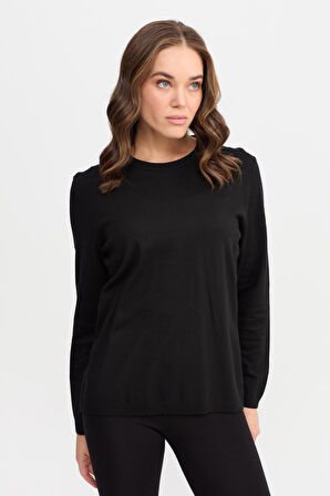 Kadın Basic Sıfır Yaka Kazak Siyah