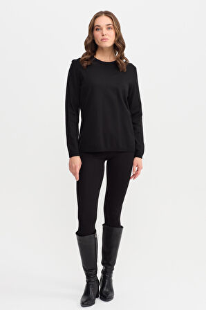 Kadın Basic Sıfır Yaka Kazak Siyah