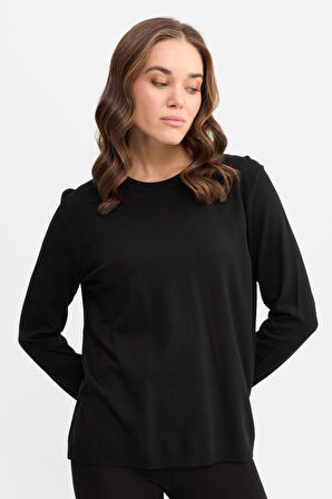 Kadın Basic Sıfır Yaka Kazak Siyah