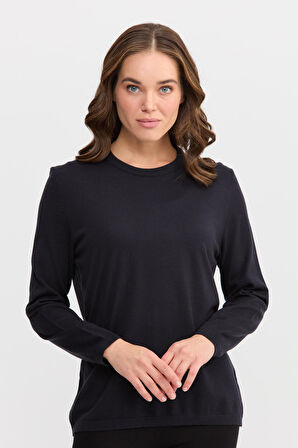 Kadın Basic Sıfır Yaka Kazak Lacivert