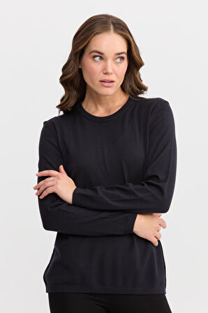 Kadın Basic Sıfır Yaka Kazak Lacivert