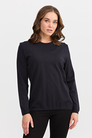 Kadın Basic Sıfır Yaka Kazak Lacivert