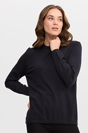 Kadın Basic Sıfır Yaka Kazak Lacivert