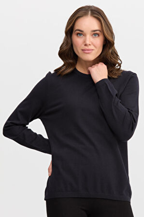 Kadın Basic Sıfır Yaka Kazak Lacivert