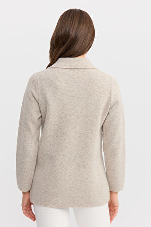 Kadın Polo Yaka Cebi Fermuarlı Yün Hırka V.Bej