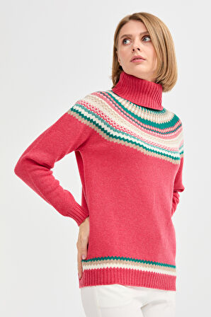 Kadın Tam Balıkçı Yaka Yün Kazak Y.S.Pembe