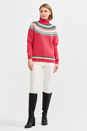 Kadın Tam Balıkçı Yaka Yün Kazak Y.S.Pembe