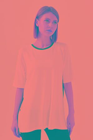 Kadın Sıfır Yaka Penye T-shirt Kemik