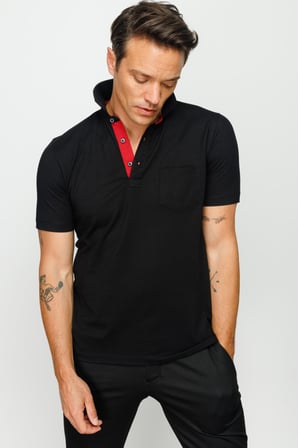 Erkek Polo Yaka Düğmeli Cepli T-shirt Siyah