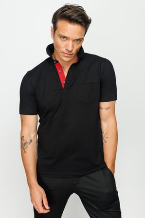 Erkek Polo Yaka Düğmeli Cepli T-shirt Siyah