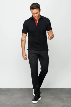 Erkek Polo Yaka Düğmeli Cepli T-shirt Siyah