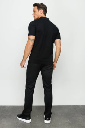 Erkek Polo Yaka Düğmeli Cepli T-shirt Siyah