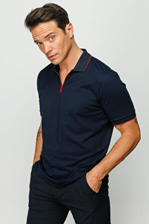 Erkek Fermuarlı Polo Yaka T-shirt Lacivert
