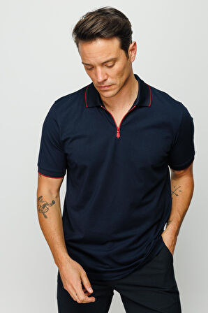 Erkek Fermuarlı Polo Yaka T-shirt Lacivert