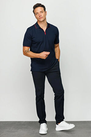 Erkek Fermuarlı Polo Yaka T-shirt Lacivert