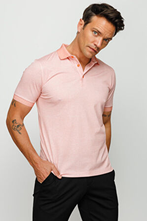 Erkek Polo Yaka Keten Baskılı T-shirt Somon