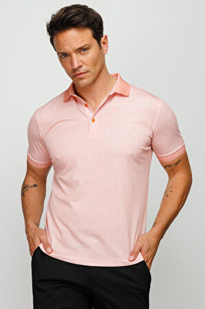Erkek Polo Yaka Keten Baskılı T-shirt Somon