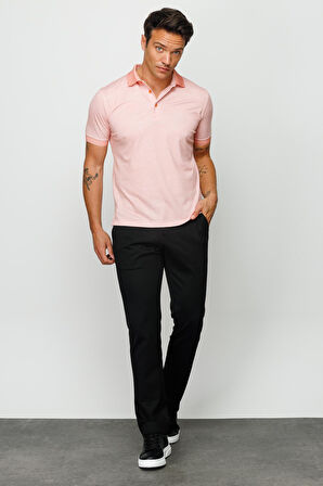 Erkek Polo Yaka Keten Baskılı T-shirt Somon