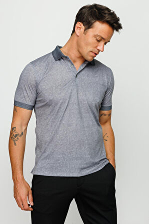 Erkek Polo Yaka Keten Baskılı T-shirt Siyah