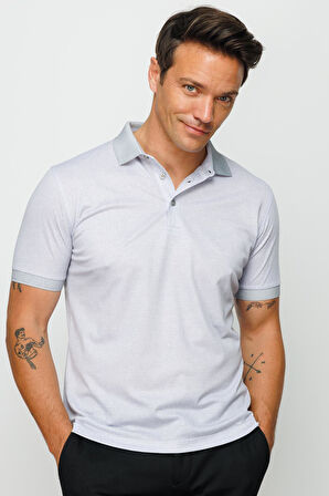 Erkek Polo Yaka Keten Baskılı T-shirt Gri