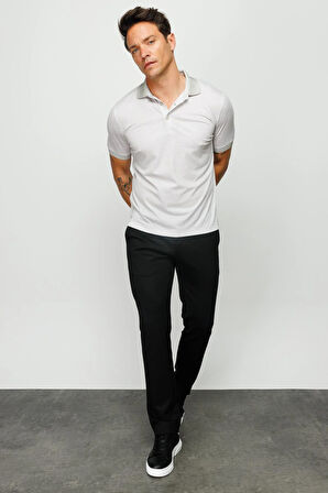 Erkek Polo Yaka Keten Baskılı T-shirt Bej