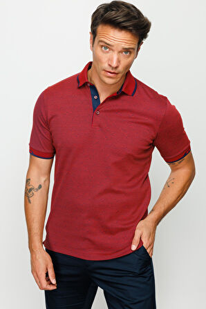 Erkek Polo Yaka Jakarlı T-shirt Bordo