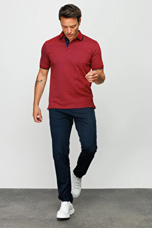 Erkek Polo Yaka Jakarlı T-shirt Bordo
