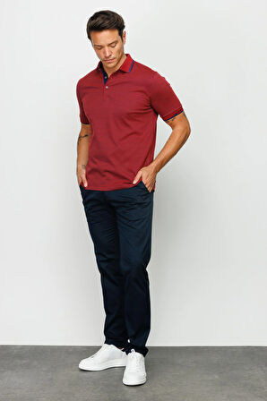 Erkek Polo Yaka Jakarlı T-shirt Bordo