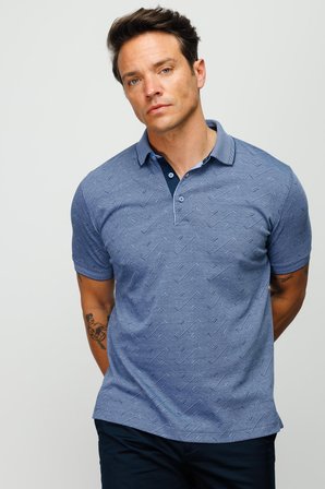 Erkek Polo Yaka Jakarlı Düğmeli T-shirt Lacivert