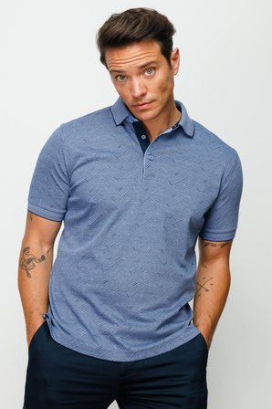 Erkek Polo Yaka Jakarlı Düğmeli T-shirt Lacivert