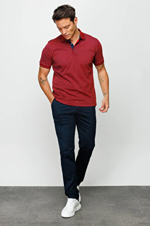 Erkek Polo Yaka Jakarlı Düğmeli T-shirt Bordo