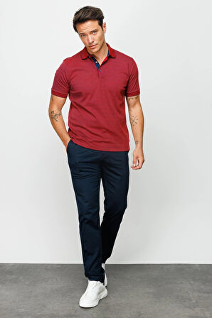 Erkek Polo Yaka Jakarlı Düğmeli T-shirt Bordo