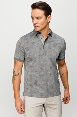 Erkek Polo Yaka Jakarlı Kısa Kollu T-shirt Siyah