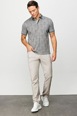 Erkek Polo Yaka Jakarlı Kısa Kollu T-shirt Siyah