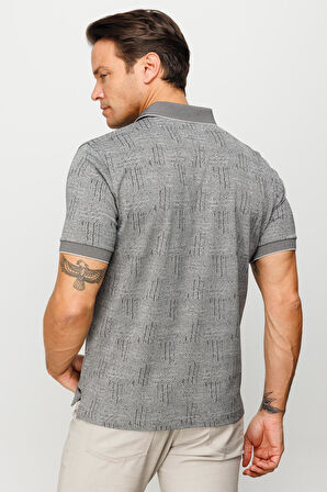 Erkek Polo Yaka Jakarlı Kısa Kollu T-shirt Siyah