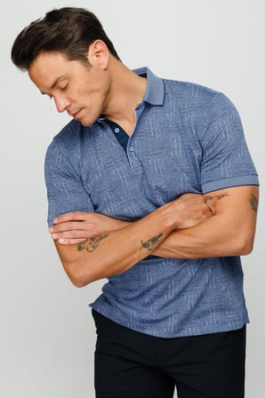 Erkek Polo Yaka Jakarlı Kısa Kollu T-shirt Lacivert