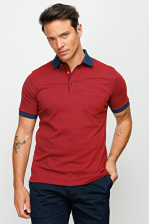 Erkek Polo Yaka Cepli Jakarlı Tshirt Bordo