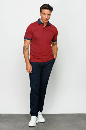 Erkek Polo Yaka Cepli Jakarlı Tshirt Bordo