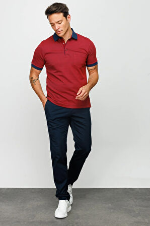 Erkek Polo Yaka Cepli Jakarlı Tshirt Bordo