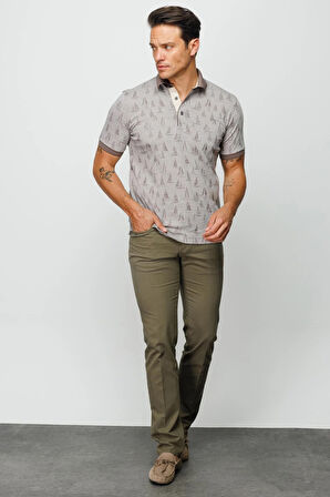 Erkek Polo Yaka Yelken Desenli T-shirt Bej