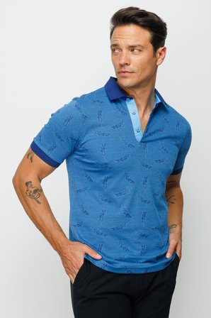 Erkek Polo Yaka Tüy Desenli T-shirt Saks