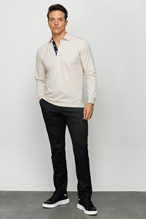 Erkek Polo Yaka Uzun Kollu Sweatshirt Taş