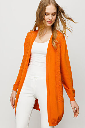 Kadın Önü ve Arkası Şeritli Yazlık Hırka Oranj