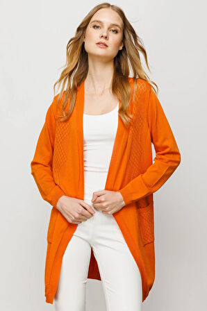 Kadın Önü ve Arkası Şeritli Yazlık Hırka Oranj