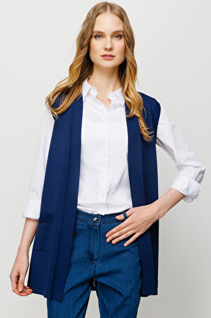 Kadın Arkası Desenli Araboy Triko Yelek Lacivert