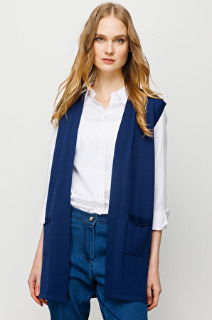 Kadın Arkası Desenli Araboy Triko Yelek Lacivert