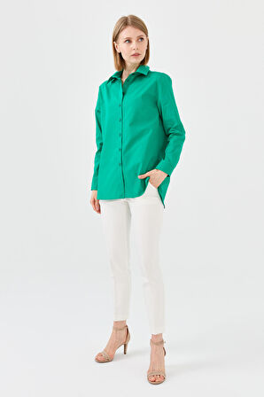 Kadın Koton Uzun Gömlek Yeşil